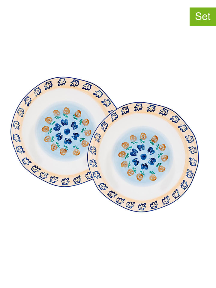 Björn 2er-Set: Servierteller "Napoli" in Weiß/ Blau/ Orange - Ø 30 cm - onesize