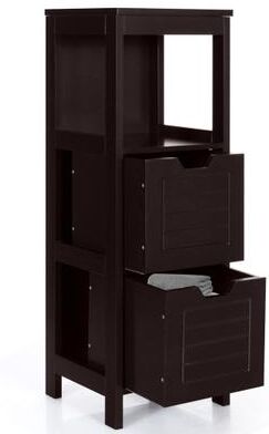 Costway Bathroom Wooden Floor Cabinet Multifunction Storage Rack Stand Organizer-Brown