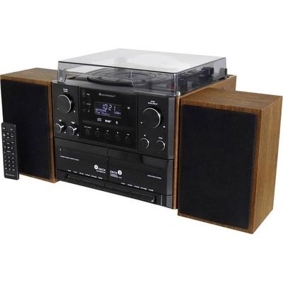 soundmaster MCD5600BR Stereoanlage Plattenspieler, DAB+, UKW, Bluetooth®, CD, Kassette, USB, 2 x 5 W Braun (Edelholzoptik matt)