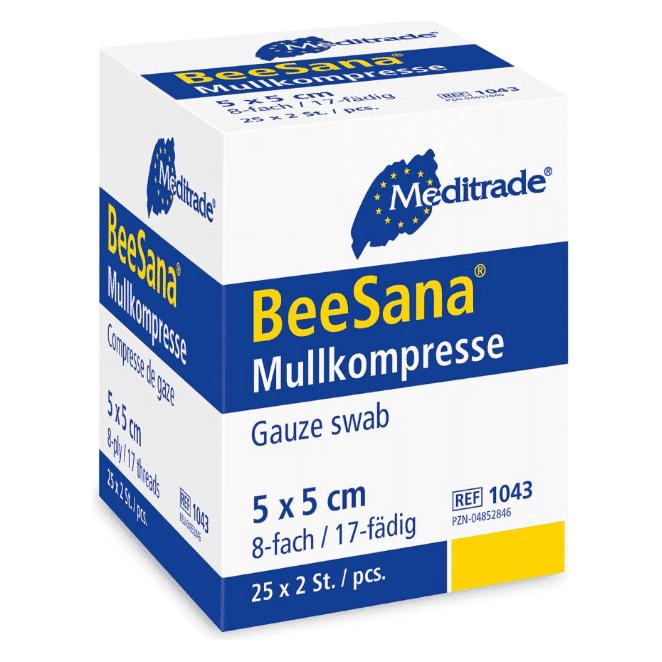 Meditrade BeeSana Mullkompresse, steril - 25 x 2 Stück - 5 x 5 cm (1043)