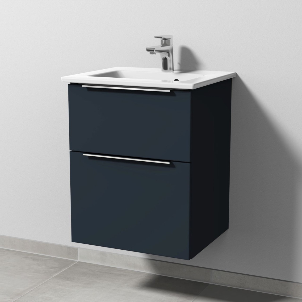 Sanipa 3way Keramik-Set Venticello Keramik-Waschtisch und Unterbau mit 2 Auszügen, Marine-Matt UP3201R