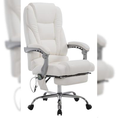 Décoshop26 - Ergonomischer Bürostuhl mit Massagefunktion ausziehbarer Fußstütze weißen PVC- und Metallarmlehnen 10_0006978 10_0006978