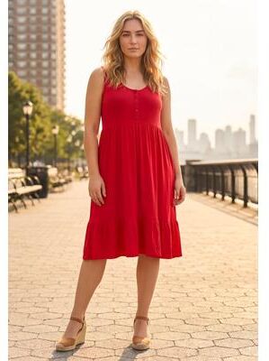 Plus Size Women's Button Detail Tank Dress by Avenue in Vibrant Red (Size 20)