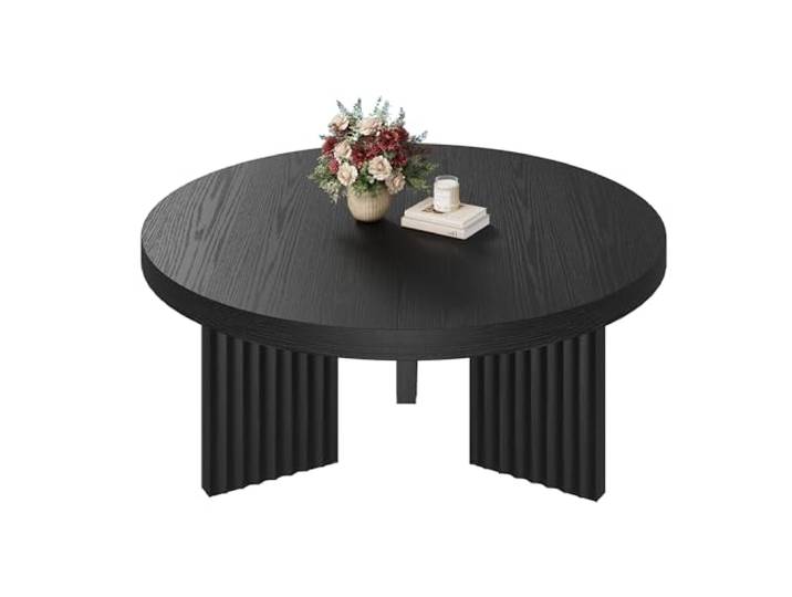 LuxFocus Runder Couchtisch 85 cm mit geriffelten Beinen Moderner Wohnzimmertisch mit 3,3 cm dicker Platte und platzsparendem Design