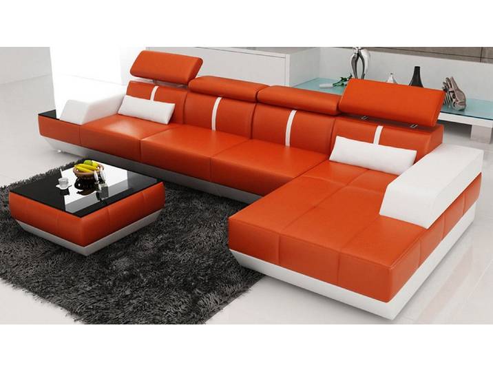 JVmoebel Ecksofa Moderne Ledercouch mit USB-Anschluss und L-Form für Wohnräume, Made in Europa