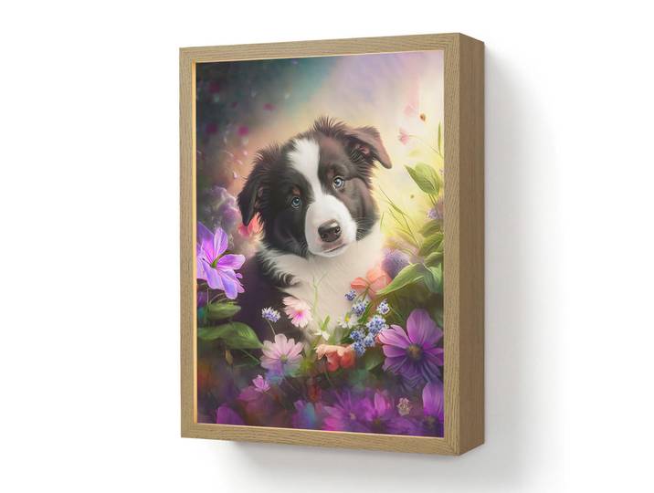 OnlyWow Wandleuchte MIT Akku Welpe - Sonne - Blumen - Natur - Border Collie - Hund 30x40 cm, Violett, Rechteckig, LED integrated, 30x40x8 cm, Lampen & Leuchten, Innenbeleuchtung, Wandleuchten