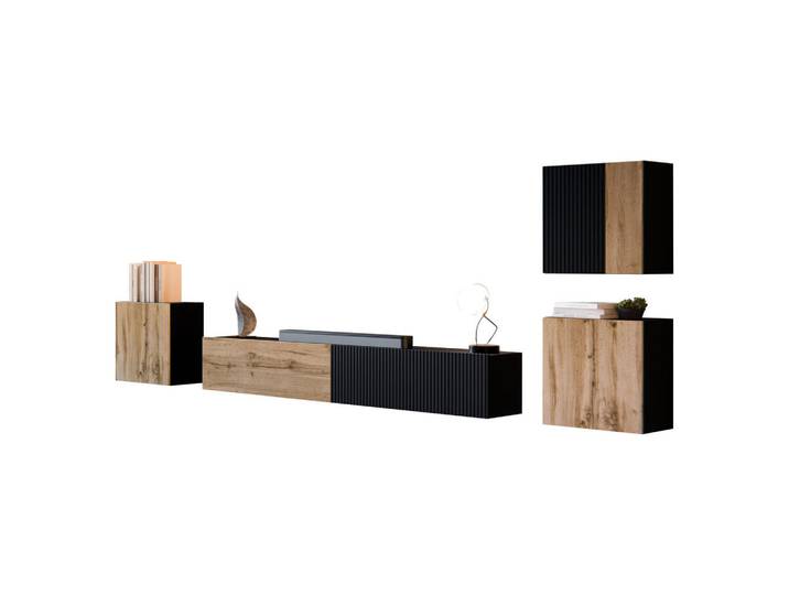 Mirjan24 Wohnwand Capital IV, Schwarz, Eiche Wotan, Rechteckig, 200x31x30 cm, Wohnzimmer, Wohnwände