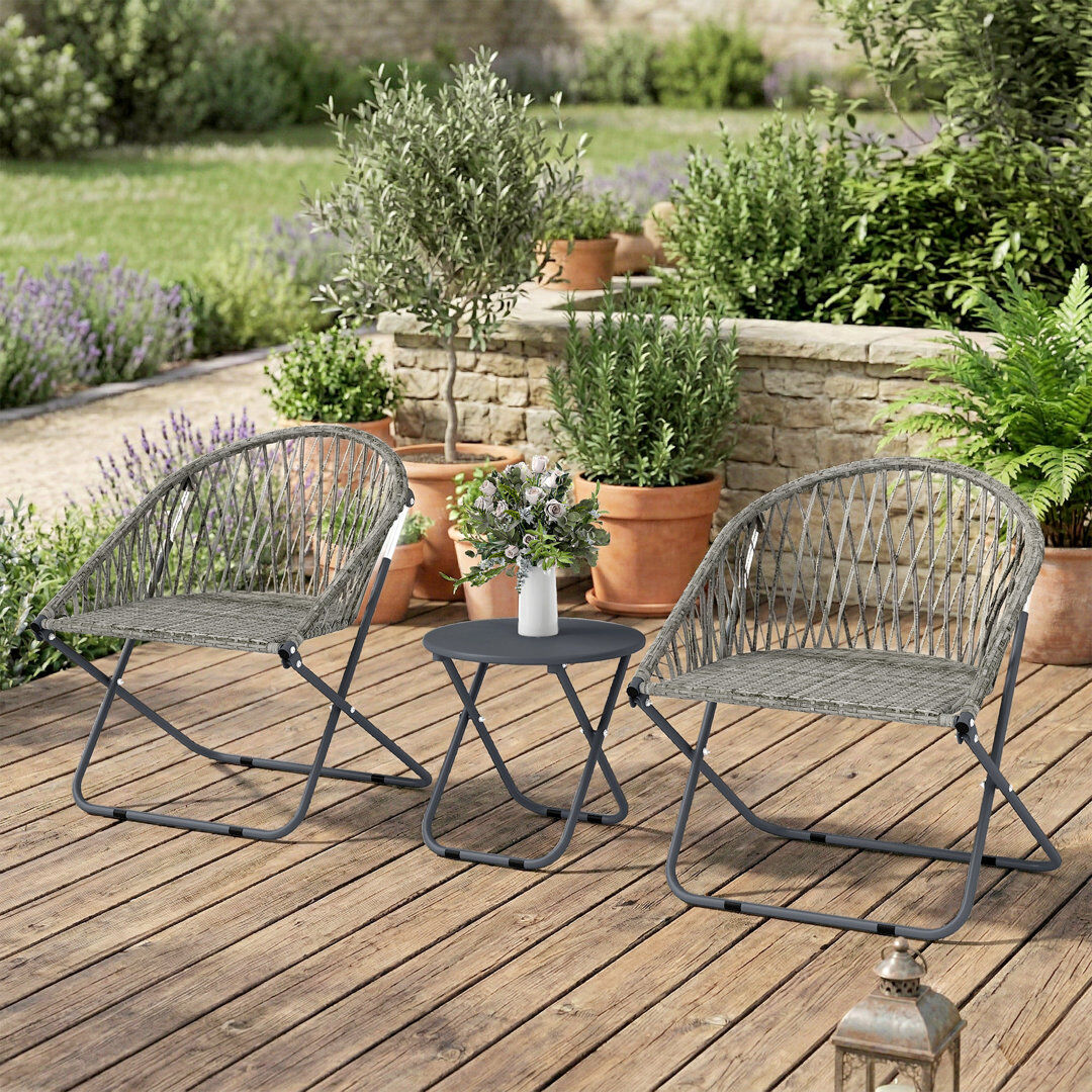 Bloomsbury Market Outsunny 3 Pieces Patio Bistro Set Folding Garden Furniture Set for 2 Grey Grey 2