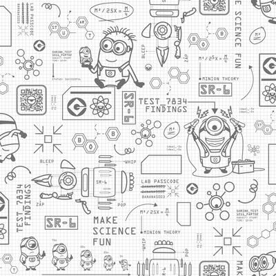 Roommates Minions Science In Progress Grey Peel and Stick Wallpaper