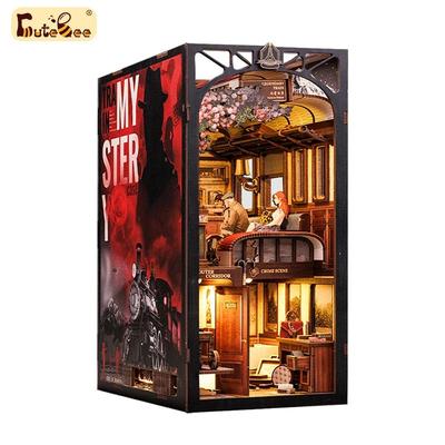 CUTEBEE Detective Train Mystery Book Nook Kit DIY 3D Wooden Puzzle Bookshelf Insert train Mystery