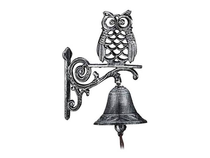 Relaxdays Cloche Murale de Porte Fonte de Fer\, Chouette\, Design Antique\, avec Corde\, résistant aux intempéries\, argenté