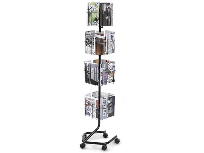VEVOR Présentoir à Brochures et Cartes Postales 4 Niveaux\, Porte-Brochures sur Pied 32 Pochettes\, Porte-Revues Magazines Journaux Mobile\, Rotatif à 360°\, avec 5 Roues\, pour Magasin Foire Exposition