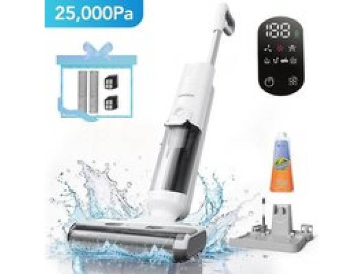 Proscenic Aspirateur balai laveur sans fil F10 Ultra- 60min - 25kPa - Auto-nettoyage -Brosse à bord -Double Réservoir -Laveur de sol