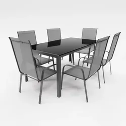 Lex Gartenmöbel Set Metall Tisch 6 Stapelsessel Essgruppe Gartenset Sitzgruppe Stuhl anthrazit : Anthrazit