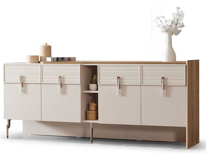 Xlmoebel Sideboard XLMOEBEL Sideboard in Beige mit Edelstahlgriffen und Schubladen (Sideboard, Sideboard Beige), Made in Europa
