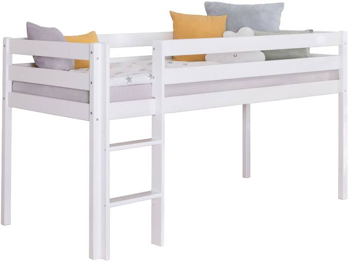 Hochbett TICAA Malte, FSC-zertifizierte Kiefer , weiss (kiefer massiv weiß), B:101cm H:114cm L:205cm, Hochbetten, Hochbett, mit Rollrost