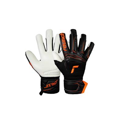 Torwarthandschuhe REUSCH "Attrakt Advance", Damen, Gr. 9, schwarz (schwarz, orange), 36% Synthetik, 30% Polyester, 25% Latex, 9% Polypropylen, Handschuhe, mit maximaler Sicherheit für die Finger