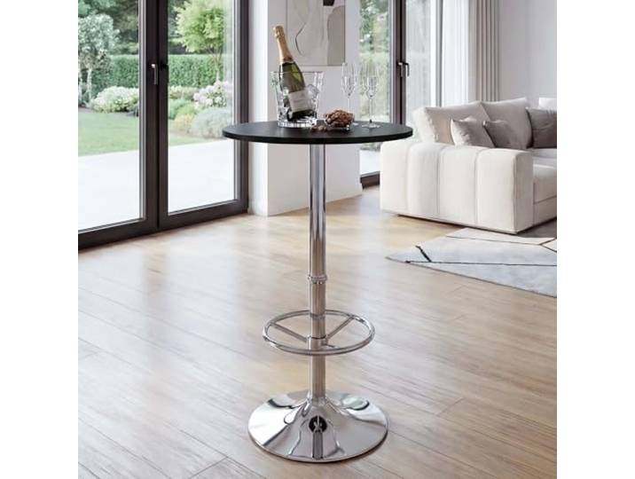 Mendler Stehtisch Bari-AM mit Fußablage, Ø60cm - schwarz Bartisch, Bistrotisch, Empfangstisch