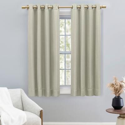 Ricardo Trading Premium Grasscloth Soft Sheen Grommet Short Curtain Panel w/ Pull Wand