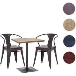 Set Bistrotisch 2x Esszimmerstuhl HWC-H10d, Stuhl Tisch Küchenstuhl Gastronomie MVG ~ schwarz-braun, Tisch hellbraun