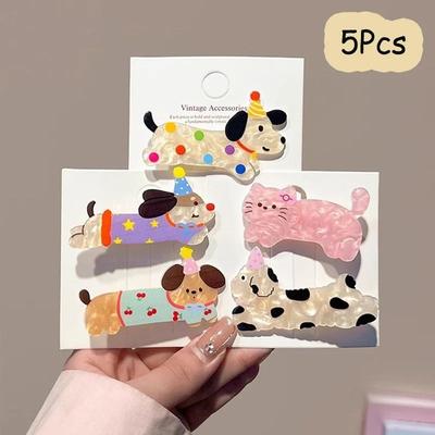 Uplift Treasures 5 Pack Cute Cartoon Hair Clips Dog & Cat Duckbill Hair Accessories For Girls And Party Styling set Of 5 Pcs