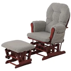 Mendler Relaxsessel HWC-C76, Schaukelstuhl Sessel Schwingstuhl + Hocker Stoff Bouclé 480g/m2 Öko-Tex ~ grau Gestell dunkel