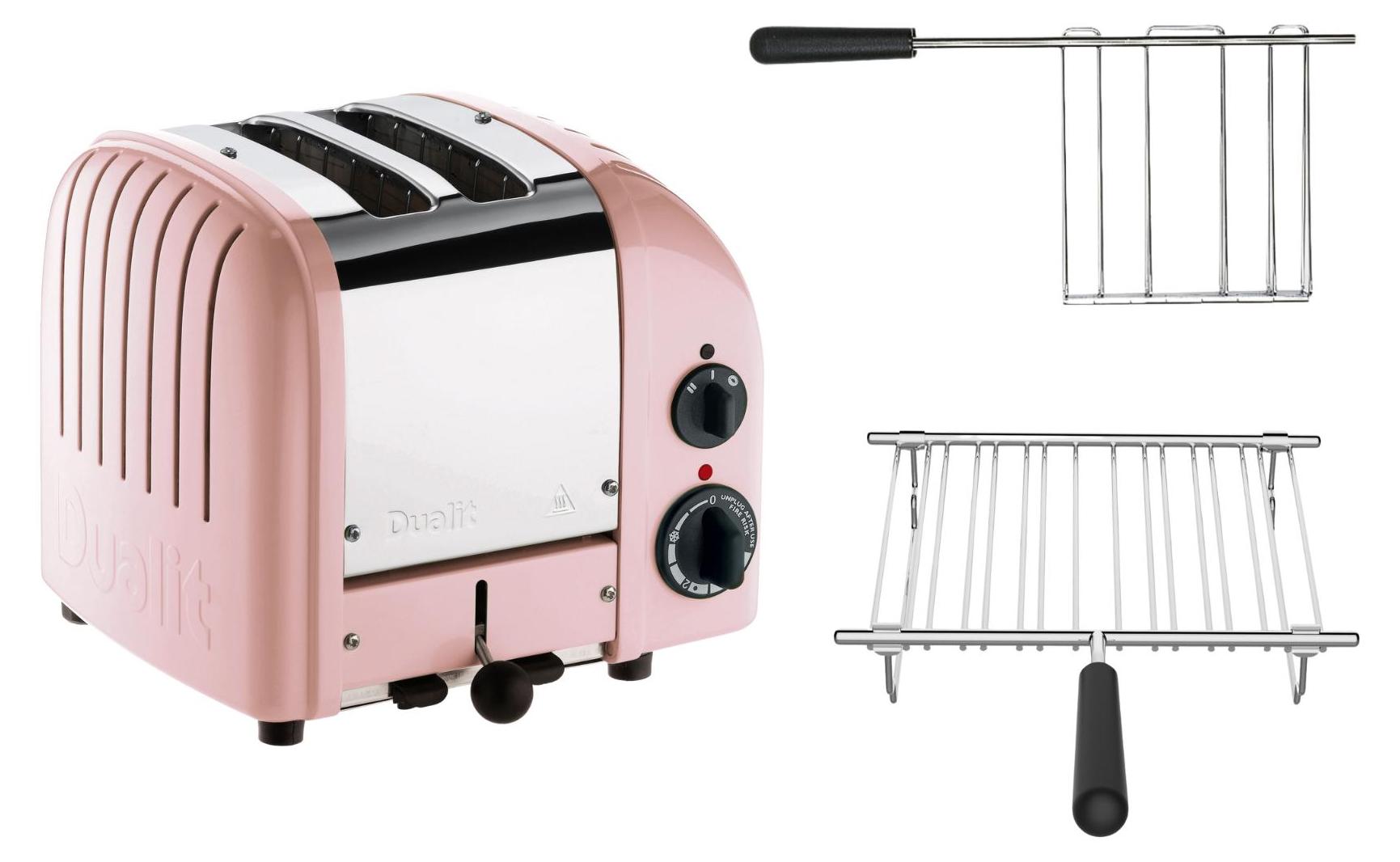 Dualit Toaster Paket 2, 2er Toaster mit Brötchenaufsatz und Sandwichzange Pink