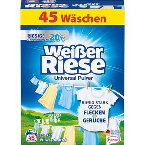 Weißer-Riese Waschmittel Universal Vollwaschmittel, Pulver, gegen Flecken, 2,25 kg, Waschladungen 45