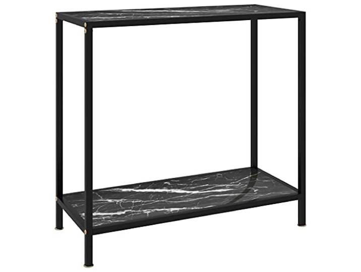 GPWERSDF Konsolentisch Schwarz 80x35x75 cm Hartglas Pulverbeschichteter Stahl, Robust, Stabil, Ablageboden, Leicht zu Reinigen