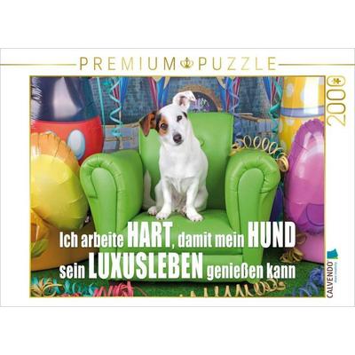 CALVENDO Puzzle Jack Russell Terrier sitzt auf einem grünen Ledersessel und schaut neugierig in die Kamera | 2000 Teile Lege-Größe 90x67cm Foto-Puzzle