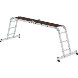 MUNK Gelenkleiter 31324, Länge 4,2m, mit Plattform, nivello-Traverse & 2 x 3 + 2 x 4 Sprossen