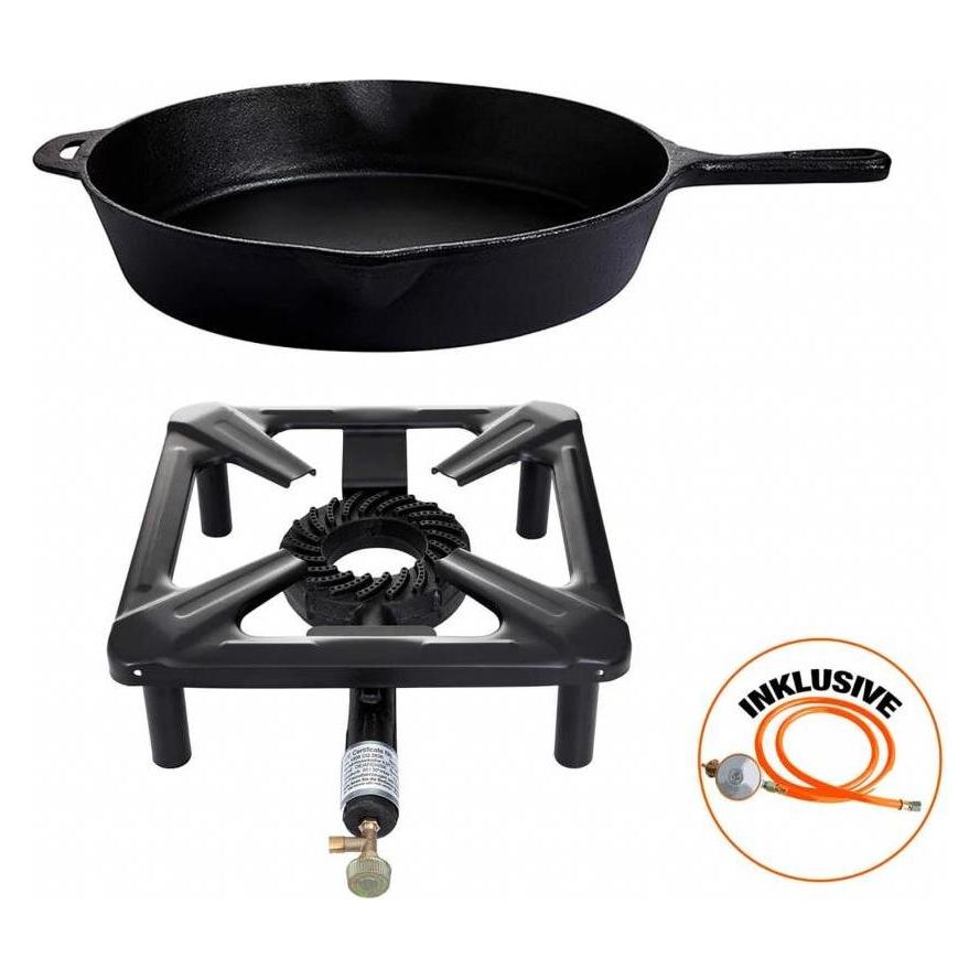 All'Grill Hockerkocher-Set (klein) mit Gusseisenpfanne Ø 39 cm inkl. Gasschlauch & Regler (43780988)
