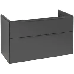 Villeroy & Boch Subway 3.0 Waschbeckenunterschrank, LED-Beleuchtung, 2 Auszüge, 973x576x478mm, C570L2VR, Farbe: Front/Korpus: Graphite, Griff: Graphite