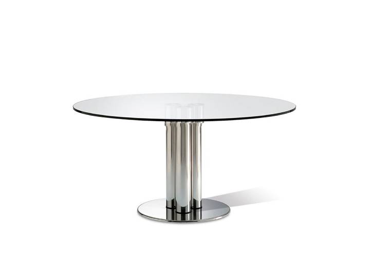 ZANOTTA table ronde MARCUSO (Ø140 cm - cristal et acier inox)