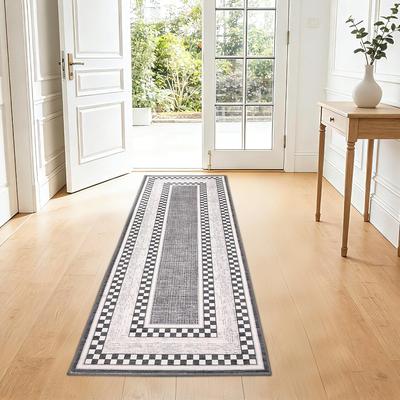 Garvee Checkered Runner Rug, Washable Non Slip Low Pile Rug for Bedroom Living Room