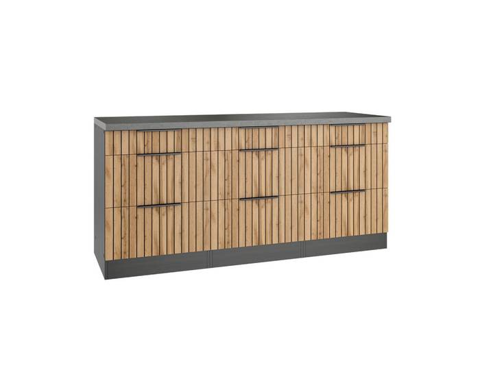 Held Schubkastenunterschrank Liverpool, Graphit, Eiche Wotan, 9 Schublade(n) Schubladen, 180x85x60 cm, Made in Germany, Küchen, Küchenmöbel, Küchenschränke, Küchenunterschränke