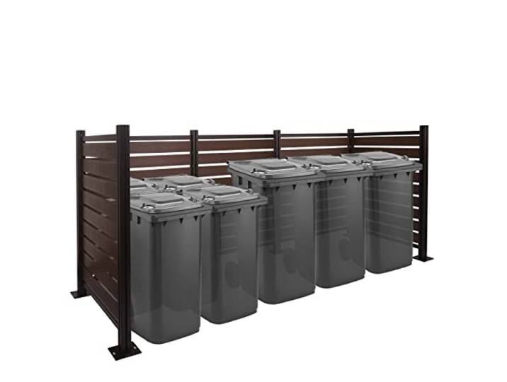 Mendler Alu Mülltonnen-Zaun HWC-K57 erweiterbar 130x300x110cm - braun