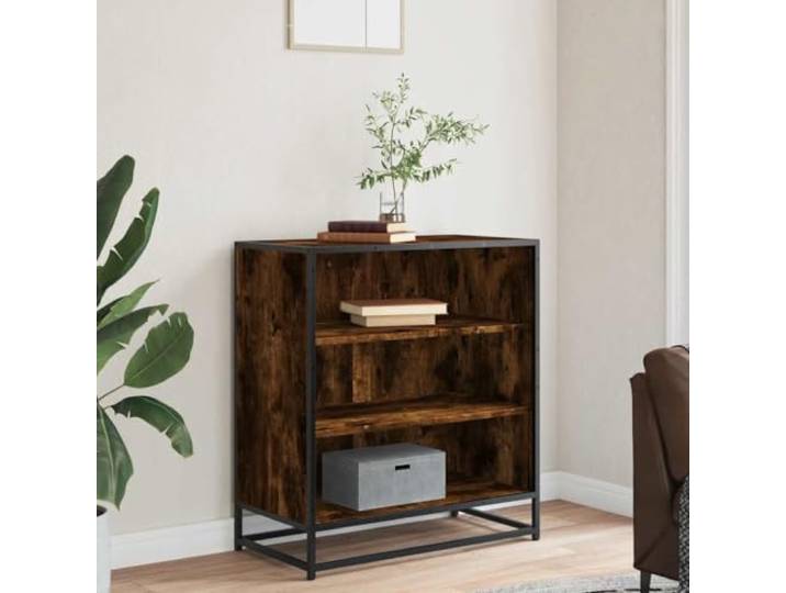 KTHLBRH Anrichte Eiche Rauch 68 x 35 x 76 cm Spanplatte 3 offene Regale, Struktur aus Metall, Kapazität 70 kg, praktische Griffe