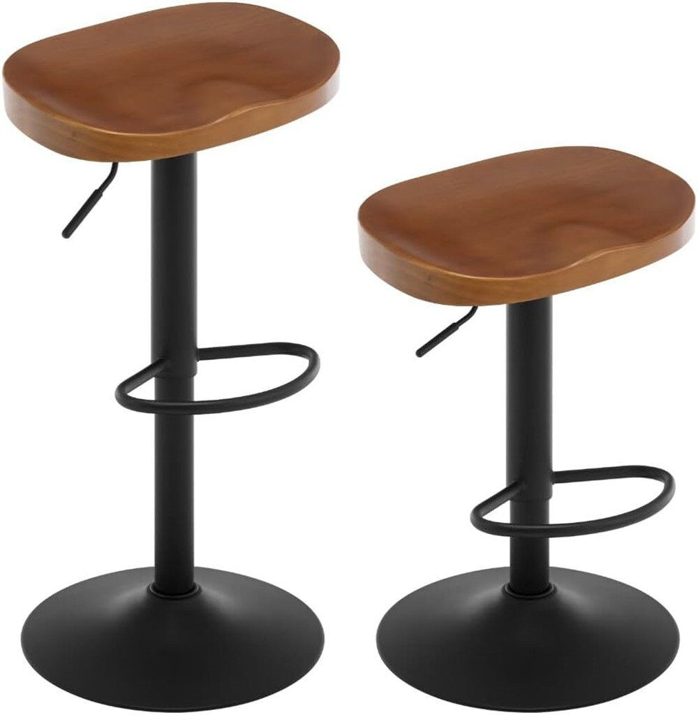17 Stories bar stools, height -adjustable swivel stool, with saddle seat, footrest, swivel stool made of solid wood, kitchen stool, make -up stool, work stool Brown 2