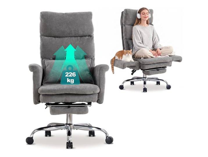 Chaise de bureau - Fauteuil de bureau - Chaise de bureau ergonomique - Dimensions 70 x 70 x 123 cm - Gris - Repose-pieds - 226 kg