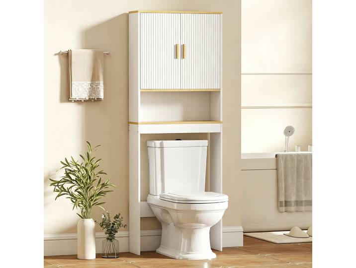 HOMCOM Étagère WC 3 Niveaux avec Portes et Étagère Réglable Blanc