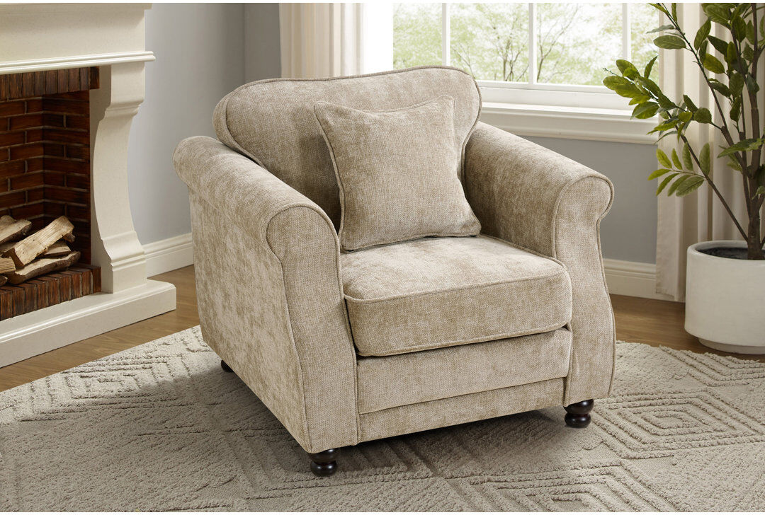 Ophelia & Co. Baldemar Upholstered Chenille Armchair Beige 86cm H X 103cm W X 93cm D
