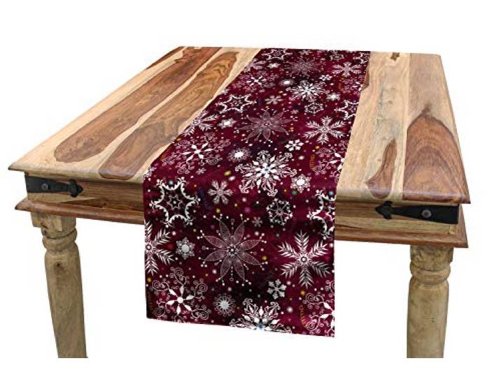 ABAKUHAUS Schneeflocke Tischläufer, Weihnachten, Esszimmer Küche Rechteckiger Dekorativer Tischläufer, 40 x 300 cm, Kastanienbraun Weiß