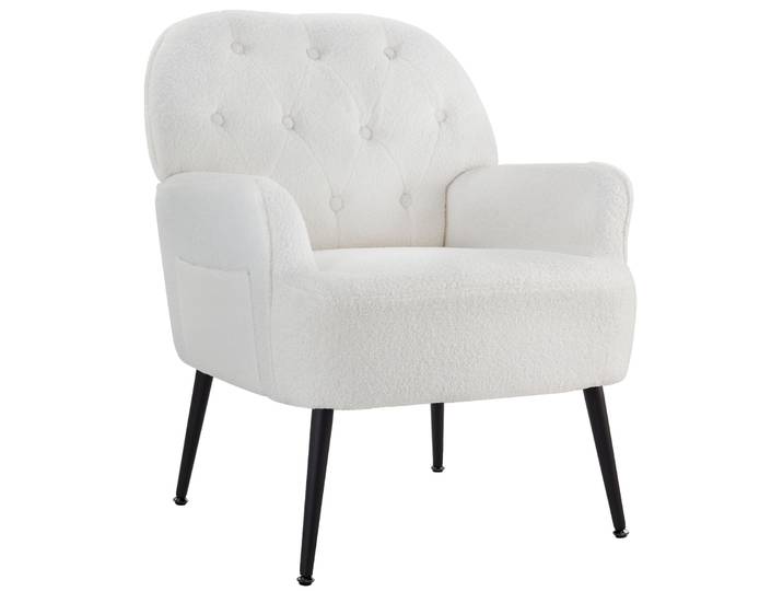 IWMH Fauteuil\, Fauteuil de télévision rétro avec pieds métalliques\, Fauteuil à oreilles avec dossier rembourré\, Fauteuil lounge pour la maison et le bureau - Tissu Teddy - Blanc