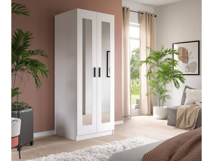 Drehtürenschrank Visby 80cm Weiß mit Spiegeltür/-en