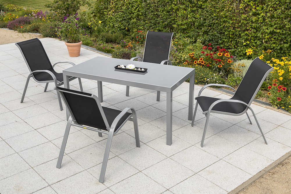 MERXXHANDELS Amalfi Set 5tlg 4 Sessel schwarz Tisch 150x90cm 16909435