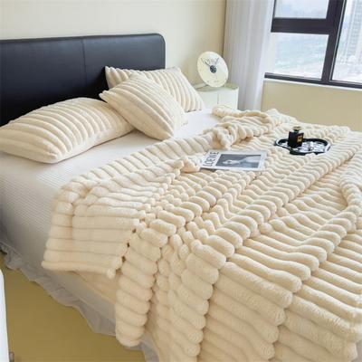 Friendly Fresh Finds Solid Color Thickened Striped Blanket Multifunctional Bed, Nap, And Pet Blanket white l
