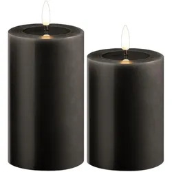 Novaliv, LED Kerzen, 2er Set Led Kerzen flackernde Flamme mit Echtwachspiegel grau 7,5cm ø 1x 12,5 cm, 1x10 cm Höhe, LED (2x)