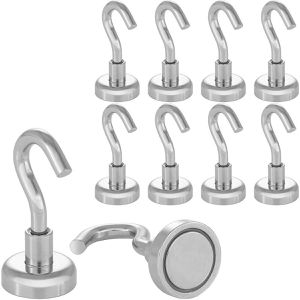Poppstar Hakenmagnet 1010582, Neodym, extra stark, Ø 16mm, Haftkraft 8kg, silber, 10 Stück