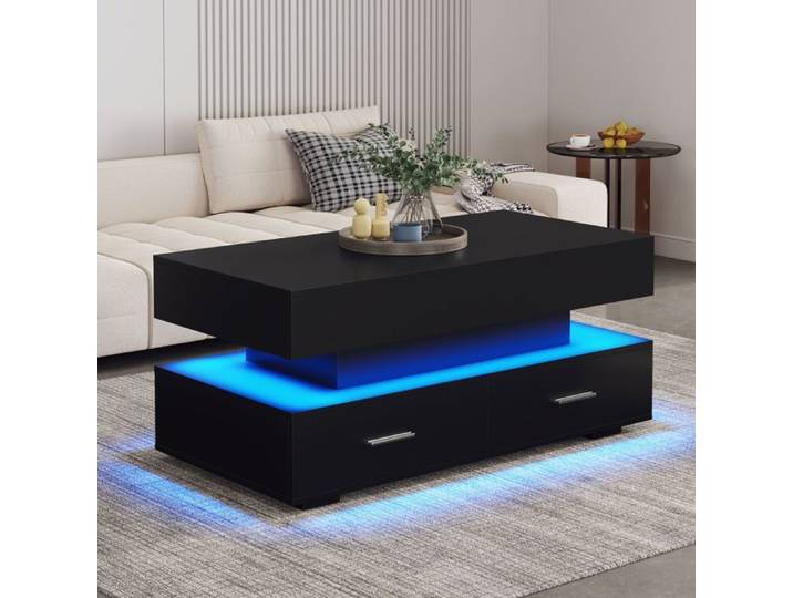 Table basse 100 x 50 x 44 cm LED USB Bluetooth noire